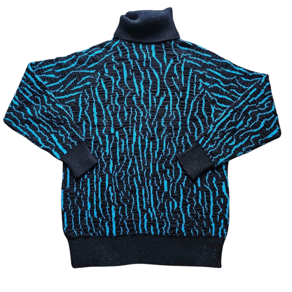 TYROLIA Vintage Coogi Inspired Coastal WOOL BLEND Blac Blue Sweater size S-L